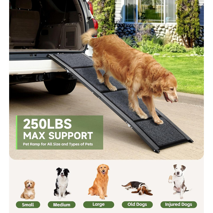 Рампа для собак Hunderampe, 170 см, складана, для авто, з неслизькою поверхнею, до 113.4 кг, легка та портативна