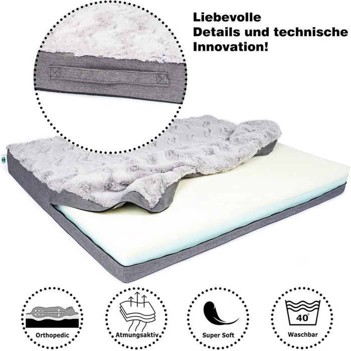 Килимок для собак CopcoPet Lucky Hundematratze: ортопедичний, неслизький, знімний, чорний (80 x 60 x 10 см)