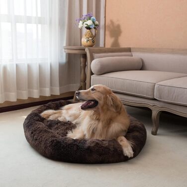 Овальний заспокійливий лежак для собак і котів Coohom, штучне хутро, праний, XXL (109×86×20 см)