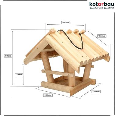 KOTARBAU® Годівниця для птахів з натурального дерева, маленька, без покриття, для підвішування, у комплекті 0,5 кг корму