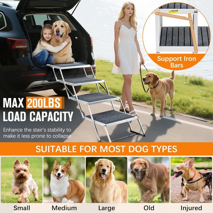 Східці для собак 4-ступінчасті, широкі (50,8 см), легкі алюмінієві - для SUV/LKW/Auto та високі ліжка, до 90 кг