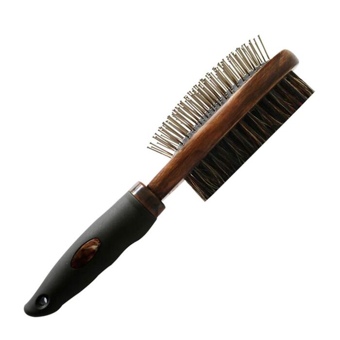 Гребінець для вичісування шерсті собак та котів, дерев'яний, двосторонній, для вичісування та масажу голови