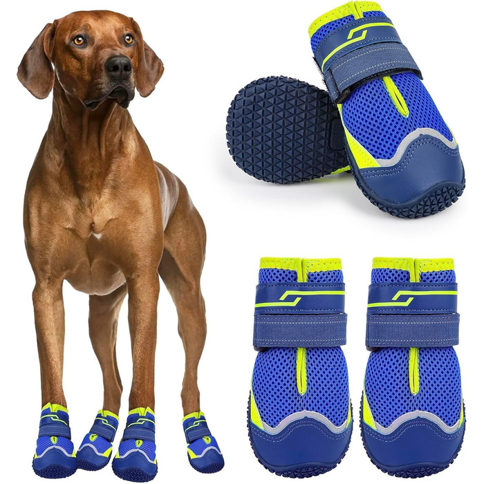Чоботи для собак Weesiber, 4 шт. - неслизькі, з відбиваючими смугами, з міцною гумовою підошвою, захист лап для собак маленьких, середніх та великих порід (розмір 7)