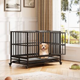 Міцний переносний вольєр для собак, транспортна переноска для великих собак, 94x58.5x74.8 см. Металевий вольєр на 4 колесах з двома дверцятами, знімний піддон. Підходить для малих, середніх та великих собак.