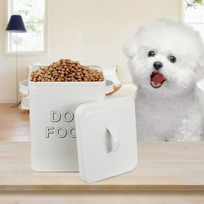 Контейнер для корму для собак, 5л, з кришкою та мірною ложкою – герметичний контейнер для сухого корму, білий, для зберігання корму та ласощів, для дому