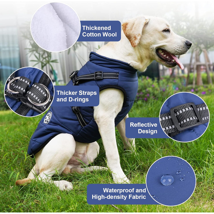 Водонепроникний теплий зимовий одяг для собак, куртка для собак малих, середніх та великих порід, чорний (6.5-9 кг)