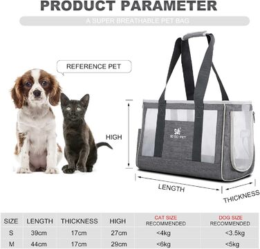 Переноска для собак та котів PETCUTE Hautier з вийманою підстилкою, безпечний поводок, дихаюча переноска для маленьких собак, схвалена авіакомпаніями (M, сірий)