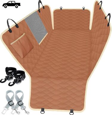 Захисний чохол на заднє сидіння для собак Lassie XL, автомобільна гамак для великих SUV та пікапів, сумісний з F150 F250/Chevrolet Silverado/Ram Pickup/GMC Sierra/Toyota Tundra та Crew Cab, коричневий