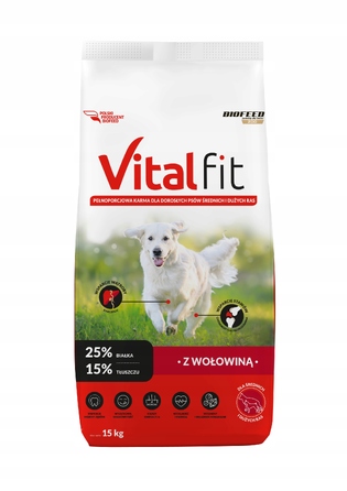 Корм для дорослих собак VitalFit з яловичиною, 15 кг