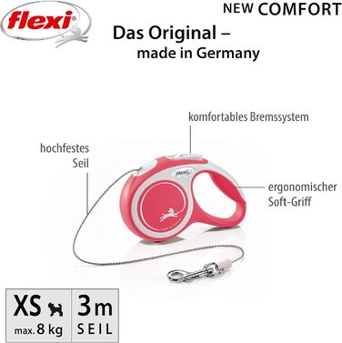Flexi рулетка-повідець для собак, XS, 3 м, червоний, до 8 кг, з м'якою ручкою
