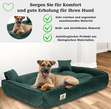 Крісло-ліжко для собак великих порід King Dog XL, 115 x 95 см, зелене, з велюру, ортопедичне, легко миється