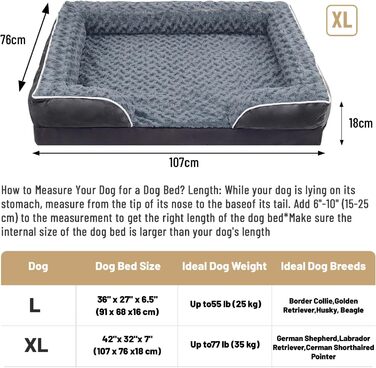 Ортопедичне ліжко для собак з піною з пам'яті, знімний та пральний чохол, подушка-гніздо, неслизьке підстилка та водонепроникний вкладиш. Ліжко для собак з високим бортиком (XL 107*76 см)