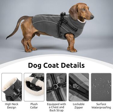 Теплий зимовий одяг для собак Citétoile: куртка з блискавкою, вітрозахисна, з відбиваючими смугами та нагрудником (сірий, M)