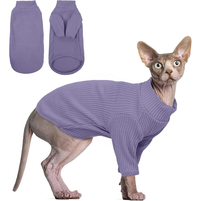 Тепла жилетка для безшерстних котів з високим коміром, фіолетового кольору (L)