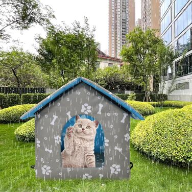 Будинок для котів Vinnypet на вулицю: зимостійкий, водонепроникний, з килимком, 40x38x35 см (L:45x43x40 см, сірий)