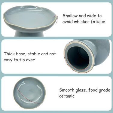 Керамічні миски для котів, 2 шт., 15.5 см, плоскі, анти-вуса, для корму та води, блакитні