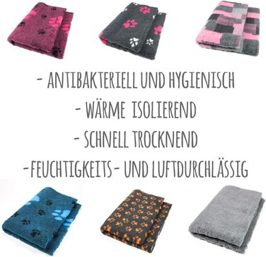 Преміум ковдра для собак ProFleece, сіра з чорними лапами, 75 x 50 см | Антибактеріальна, антиалергенна, неслизька, дихаюча, ізолююча