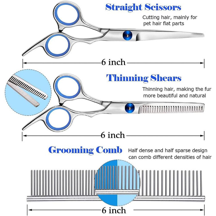 Набір професійних ножиць для грумінгу собак та котів, нержавіюча сталь, 6 дюймів, ножиці для розрідження, вигнуті