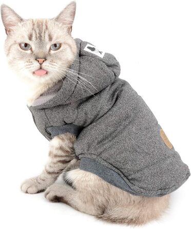 Зунеа - теплий зимовий пуховик для собак маленьких порід, флісова куртка з капюшоном, вітронепроникний одяг для цуценят, жилет, одяг для собак/кішок, сірий, розмір M