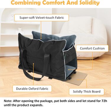 Автокрісло для собак та котів, середньорозмірне, знімний, миючий, з хутром, для цуценят, м'яке та тепле, S (Чорний, Маленький)