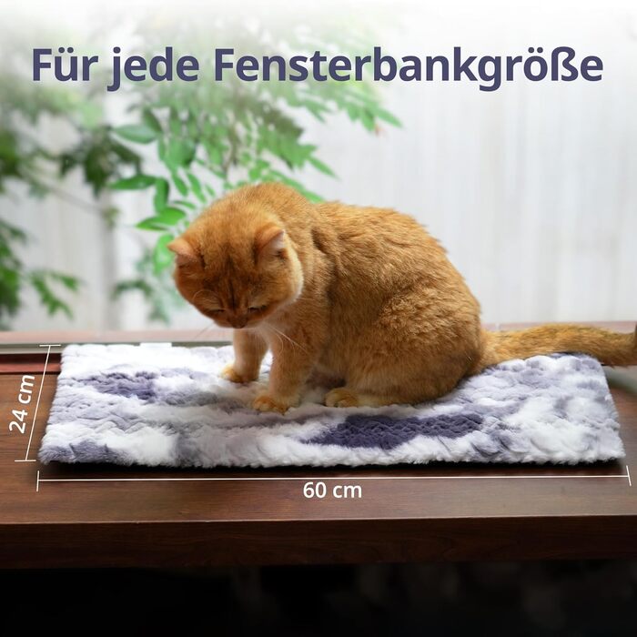 Кішка ліжко для вікна Petace, самонагріваюче, 90x28 см, сіре, м'який знімний чохол