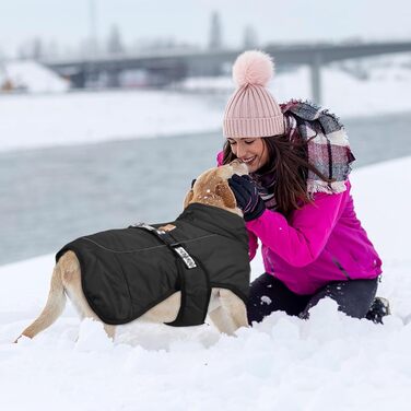 Зимовий теплий одяг для собак FeimaX: вітронепроникна куртка для середніх та великих собак. Відображає світло, регулюється, з D-кільцем. Чорний колір, розмір 4XL