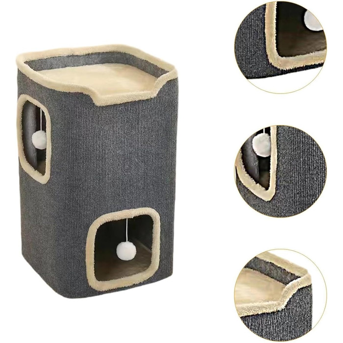 Двоповерховий будиночок для котів UBRAVOO - котяча печера для дому, іграшки-підвіски, прямокутний дизайн