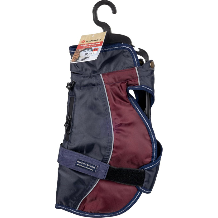 Зимовий теплий нашийник для собак Flamingo Eiberg – какі та темно-синій – 40 см – поліестер, дихаючий, водовідштовхуючий, з PU-покриттям, з животом-ременем, отвір для повірця, світловідбиваючий, XXS