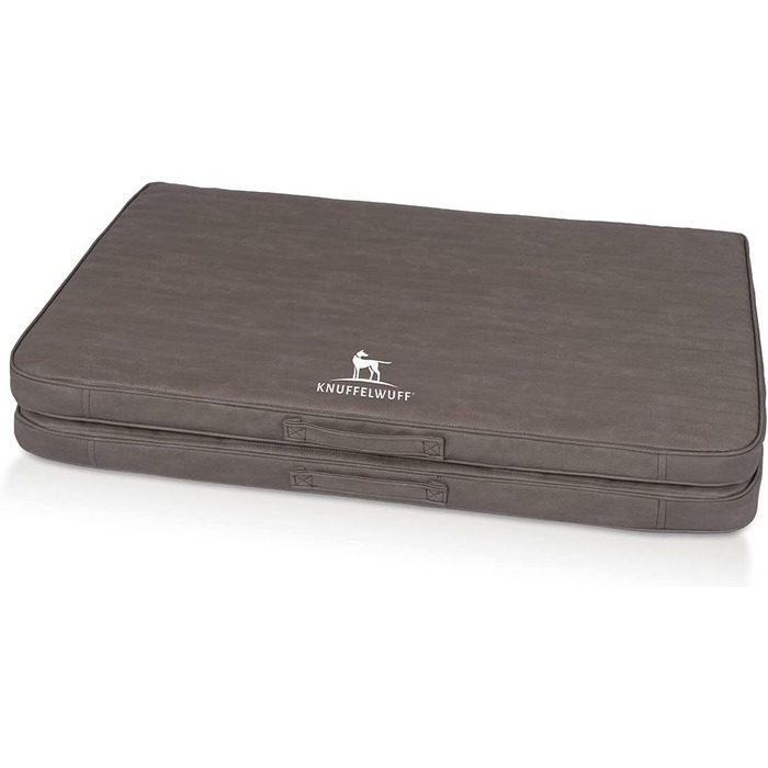 Килимок для собак Knuffelwuff Roanoke: ортопедичний, знімний, 100 x 80 см, з лазерного стібка, з штучної шкіри, для великих, середніх та малих собак (Колір: Браун-сірий)