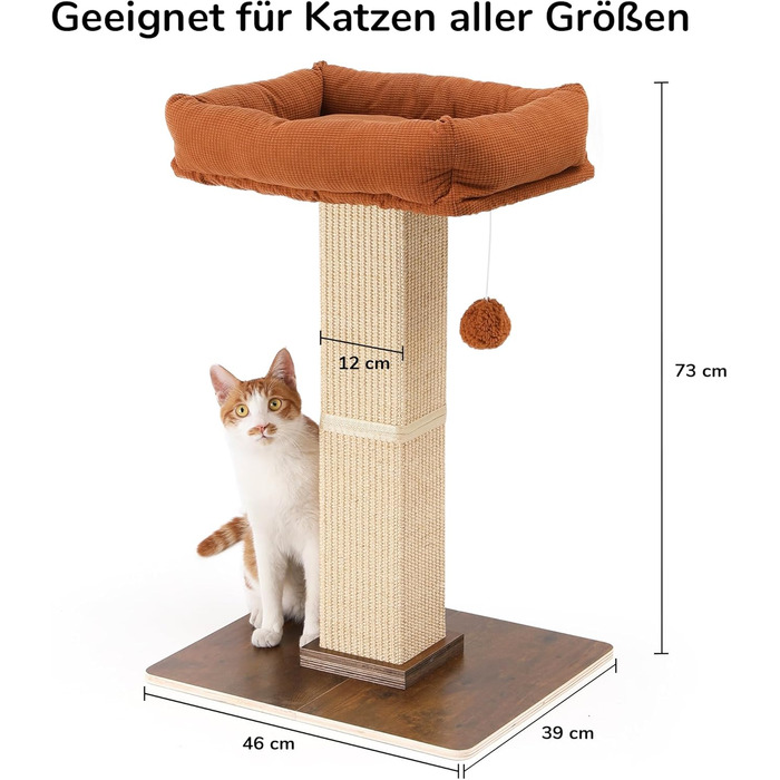 Високий котячий будиночок FUKUMARU з платформою 46x36 см, з натурального сизалю та масивного дерева. XL