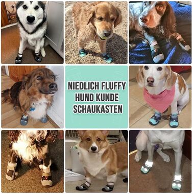 Шкарпетки для собак SlowTon - захист лап, 4 шт. - дихаючі, з антиковзкою підошвою, регульовані, світловідбиваючий кріплення. Підходять для собак маленьких, середніх та великих порід. Колір: сірий. Розмір 4: ширина 5.5 см