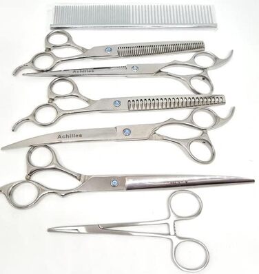 Набір ножиць для собак Ахіллес, 8 дюймів, 8 предметів, ножиці для грумінгу собак