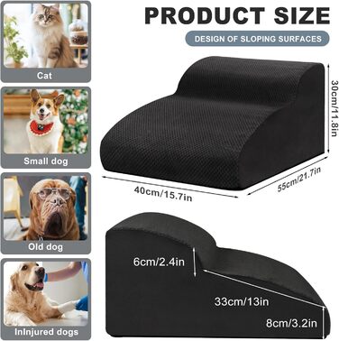 Сходинки для собак Mozvvco: 2 сходинки для маленьких собак, м'який матеріал, знімна оббивка, чорного кольору