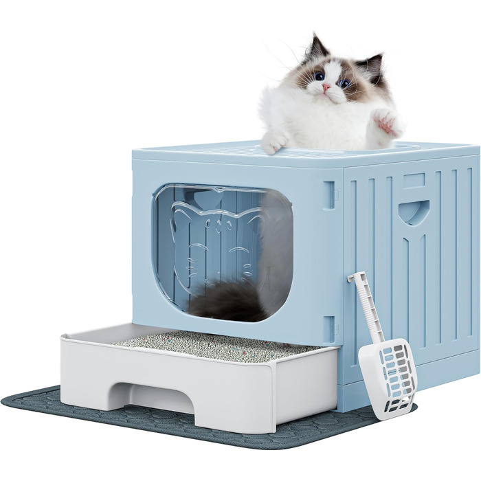 Котячий туалет з кришкою YITAHOME синій