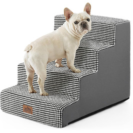 Сходинка для собак COZY KISS, 4 сходинки, 45 см, для маленьких собак, котів, для ліжка, дивану, авто. Щільний пінопласт, знімний чохол (чорний та білий, 60x45x45 см)