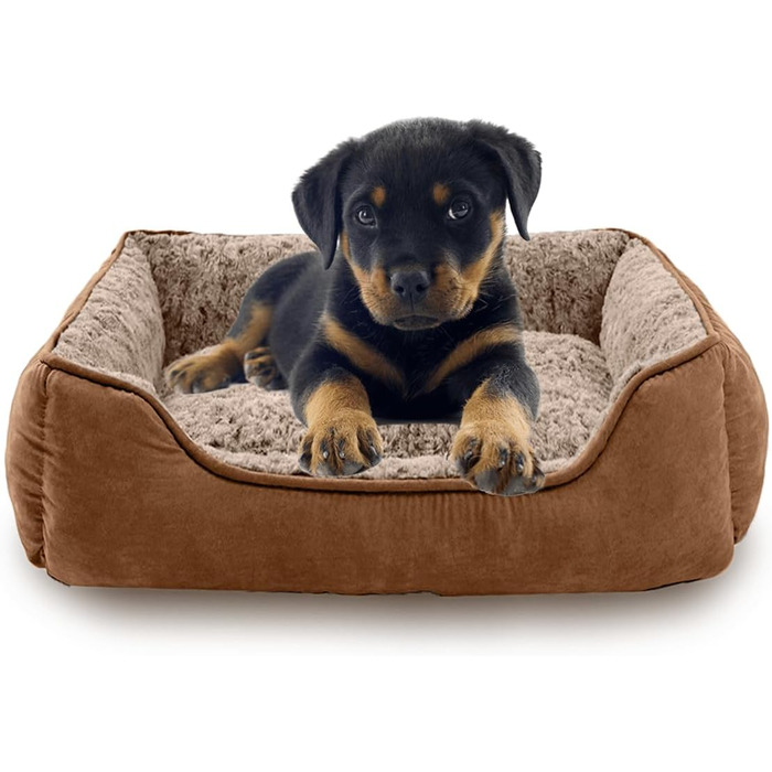 Крісло-лежанка для собак маленьких порід, миюче, м'який плюш, антистресова підстилка з неслизьким дном, прямокутна, коричнева (50 x 48 см), X-Small