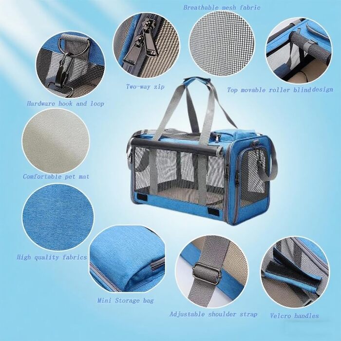 Транспортна переноска для собак та котів SHJOEE, складана, синього кольору, 46 x 46 x 30 см