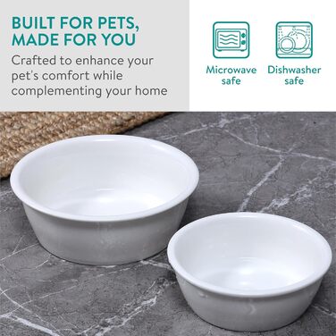 Підвищена годівниця для собак Navaris - 350 & 650 мл - керамічна миска на бамбуковому підставці, для води та корму, миється в посудомийній машині, сумісна з мікрохвильовою піччю, стиль 2