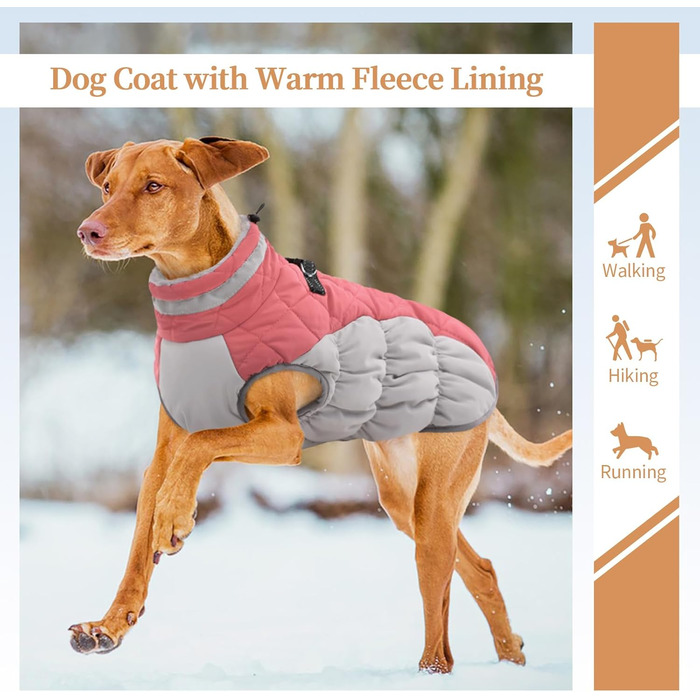 Зимовий теплий одяг для собак великих порід: куртка, плащ, комбінезон від OUOBOB. XXXL, водонепроникний, з D-рингом, для Лабрадора, BerryPink