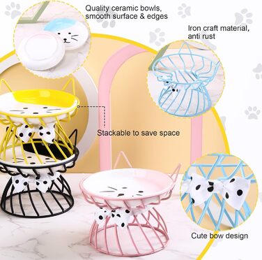 Станція для годування котів Sunnyray, 4 шт., керамічні годівниці з підставкою, анти-блювотний дизайн, для собак та домашніх тварин