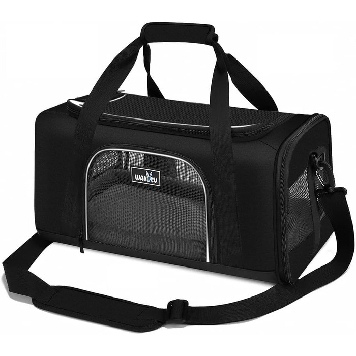 Сумка-переноска для собак та котів Wakytu, розширювана, складана, 900D Oxford, чорна (45x28x21 см)