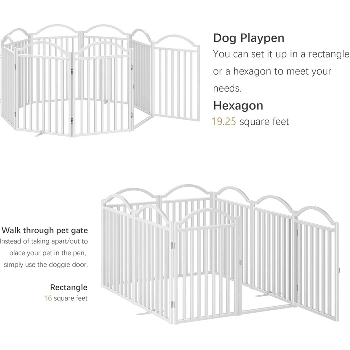 Металеве вольєр для собак BHG Freistehendes Hundegitter, без монтажу, з дверцятами, 243,8 x 81,3 см, аккордеон, для дому та саду, білий