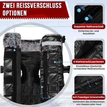 Звуковий теплий зимовий куртка для собак з флісовим коміром, куртка для собак з двома блискавками, відображає світло, для малих, середніх та великих собак (Чорний, XL)