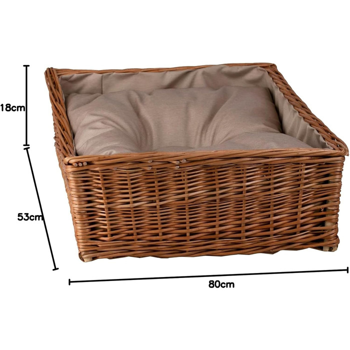 Плетіний корзинка-ліжко для собак та котів з подушкою, 80x50 см, натуральний колір, бежевий