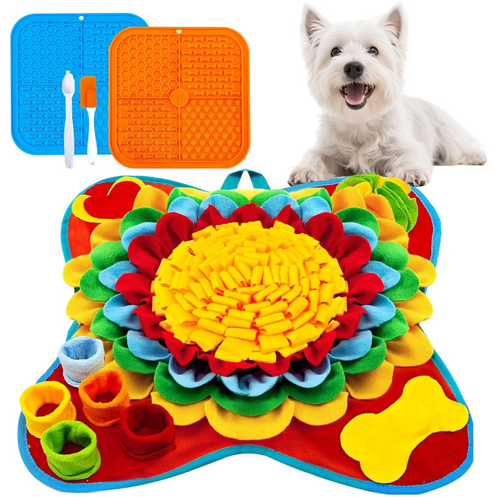 Набір килимків для собак: килимок для нюхання та килимок для ласощів. Інтерактивна іграшка-головоломка для цуценят, маленьких собак і котів. Розвиває когнітивні навички, стимулює розумову активність. Розміри: 38,1 x 38,1 см (килимок) + 20,3 x 20,3 см (кил