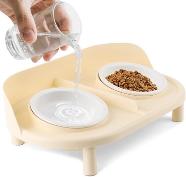 Керамічний набір мисок для котів та маленьких собак Bartuke Katzennapf Erhöht з годівницею, миска для їжі та миска для води (Кофе з молоком)