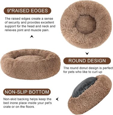 М'яке ліжко для собак, затишне, антистрес, машинного прання, для маленьких собак, миле, пухнасте, 40 см, до 7 кг, зручне (Хакі)