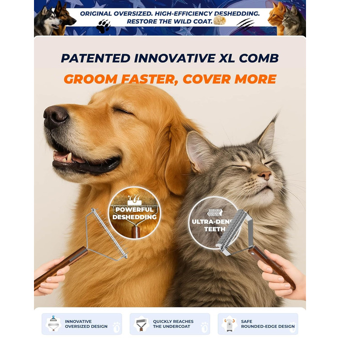 Гребінець для собак та котів з подвійним гребенем, для видалення ковтунів, з ручкою з дерева Сапелі. Підходить для німецьких вівчарок та тварин з середньою та довгою шерстю