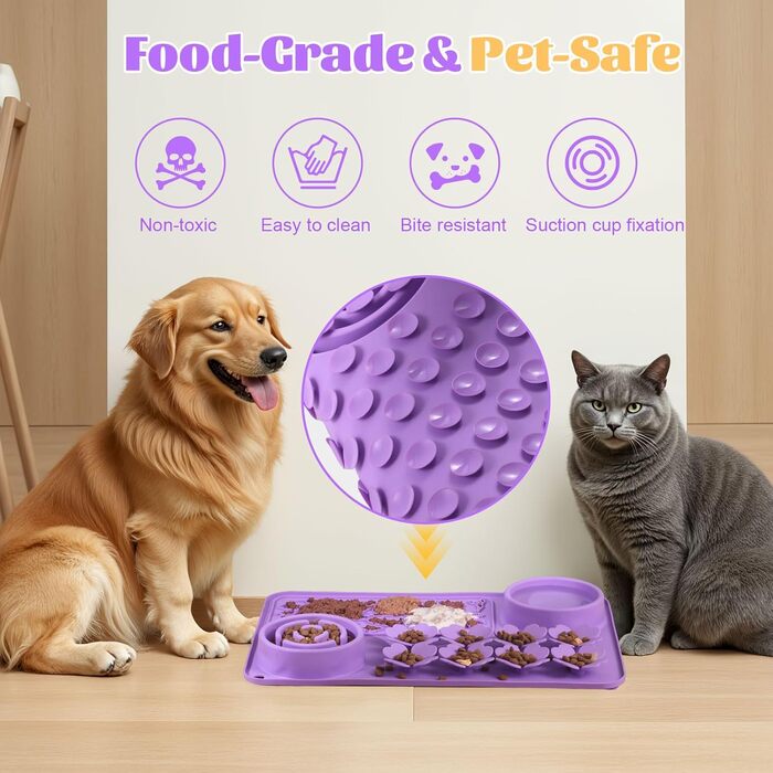 Силіконовий килимок-лежанка для собак та котів - повільний годівник, антиковзкий, пазл-лежанка для швидких їдців, інтерактивна кормушка для тварин, фіолетовий