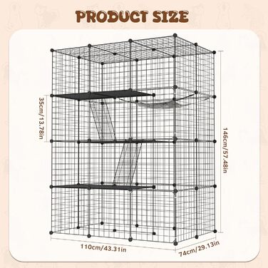 Металевий вольєр для котів UISEBRT для вулиці та дому, 3-ярусний, з піддоном, 2 сходами та 3 дверцятами, DIY вольєр для тренувань, відпочинку або як зовнішній вольєр (4 рівні)